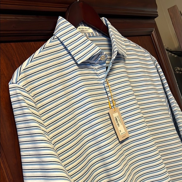 Brand New Peter Millar Blue & White Striped Crown Sport Performance Golf Polo! - Picture 1 of 11